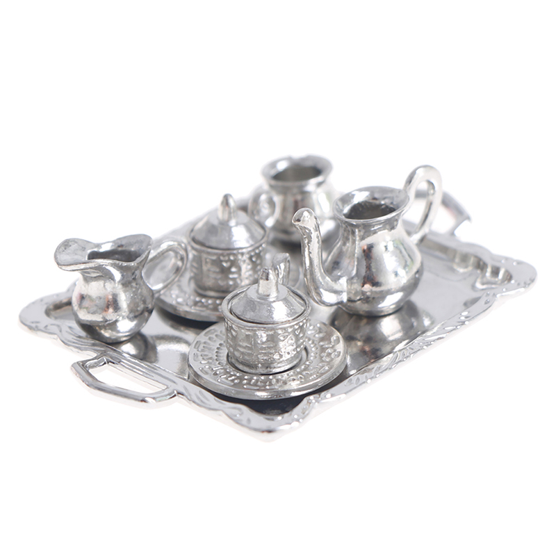 Kids Outdoor Kitchen Accessories - 10 adet/takım 1/12 Dollhouse Minyatür Gümüş
