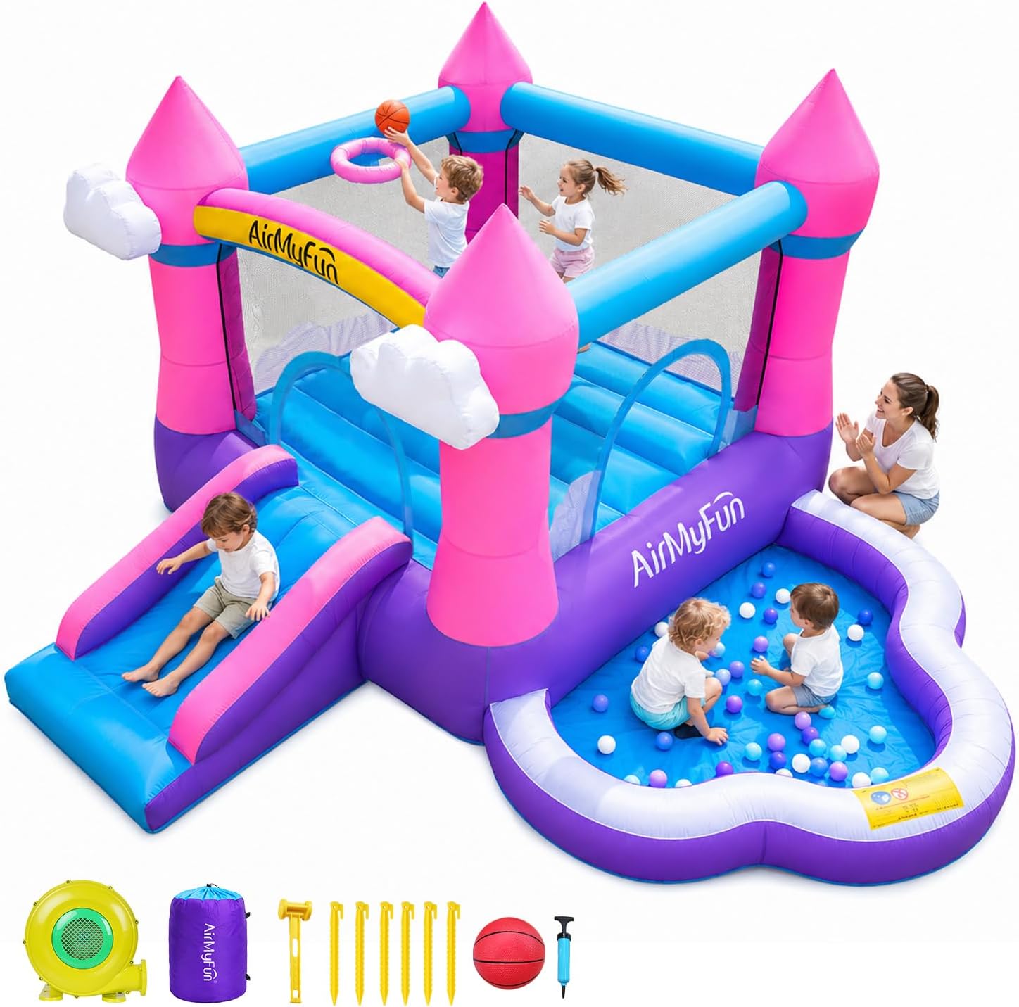 Kids Outdoor Inflatable Water Slide - 3-8 Yaş Çocuklar İçin Pembe İç/Dış