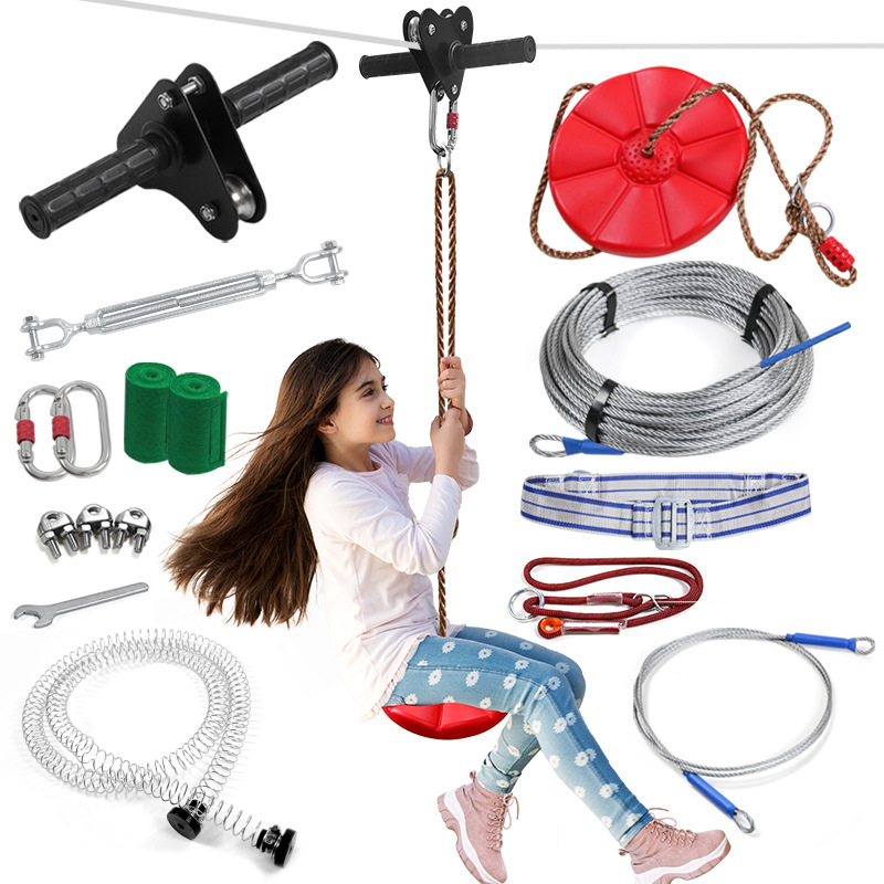 Kids Outdoor Zipline - Çocuklar için Disk Salıncaklı Zipline Seti,