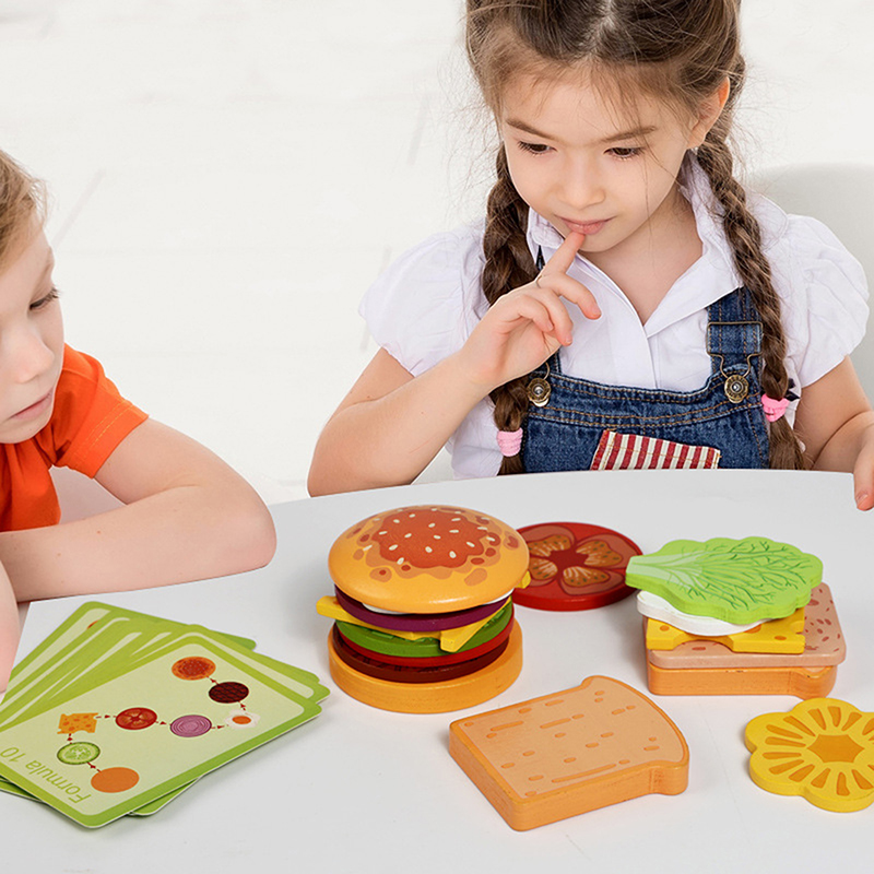Kids Outdoor Kitchen Accessories - Yeni Ahşap Hamburg Sandviç İstifleme Oyuncakları