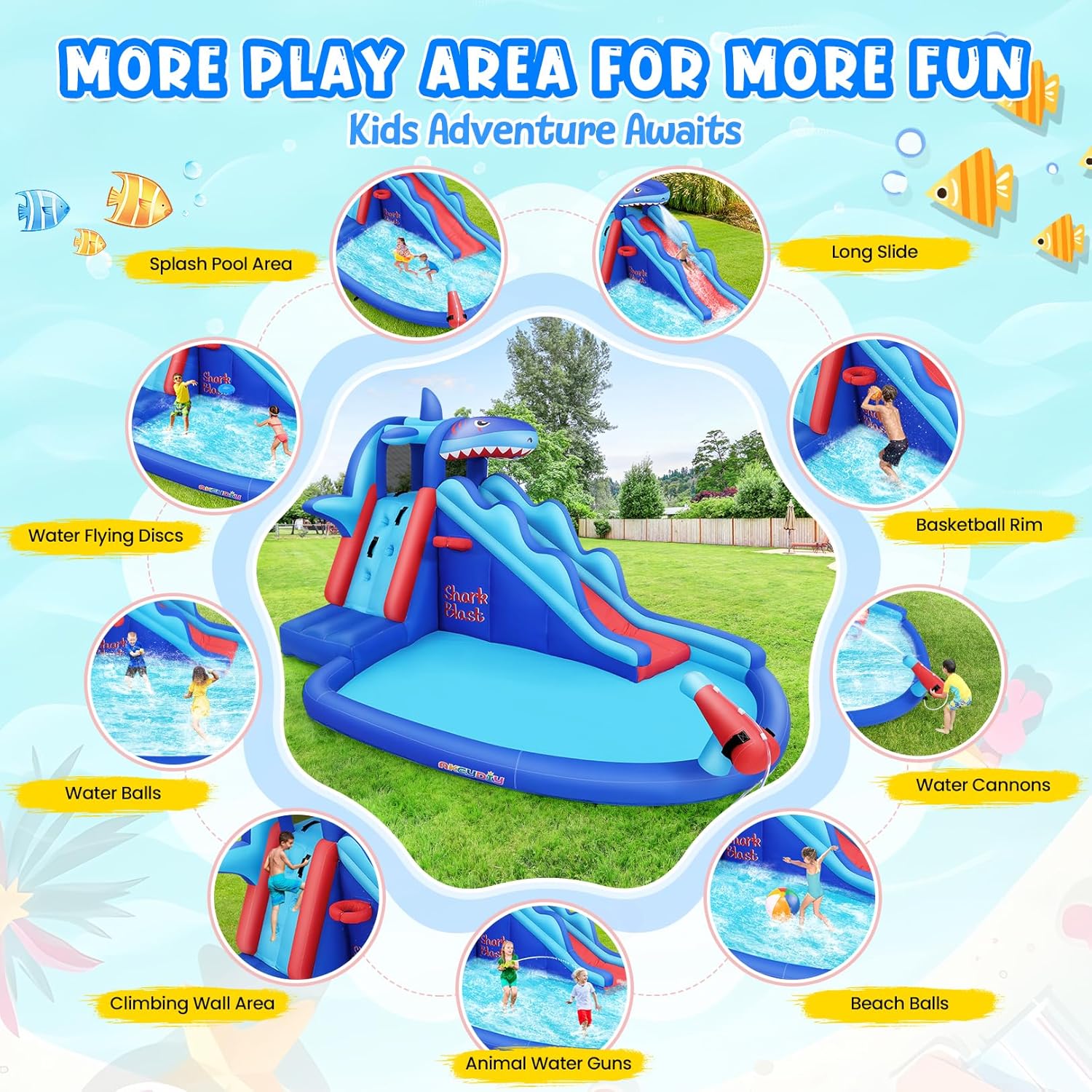 Çocuklar İçin Köpekbalığı Tema - Kids Outdoor Inflatable Water Slide incelemesi ve fiyatı