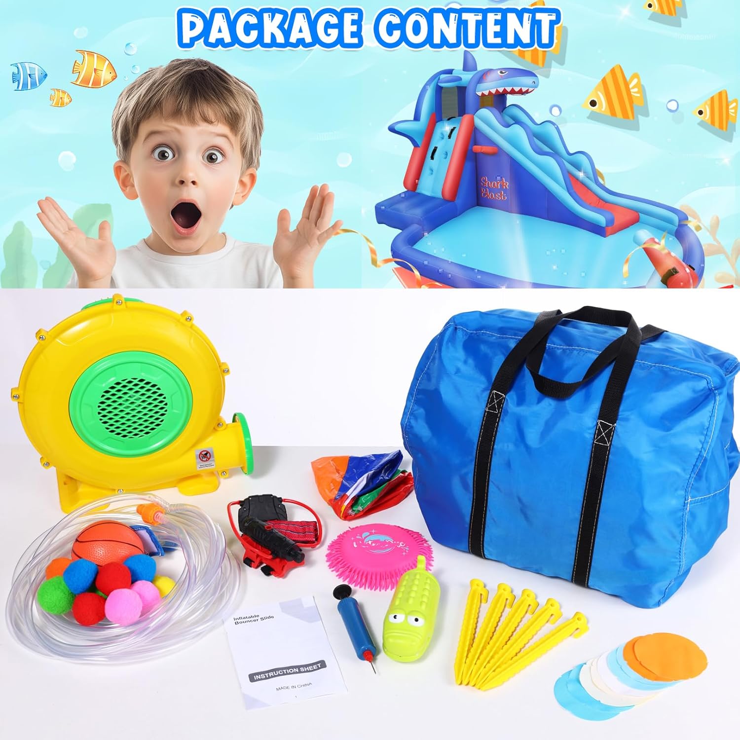 Çocuklar İçin Köpekbalığı Tema - Kids Outdoor Inflatable Water Slide incelemesi ve fiyatı