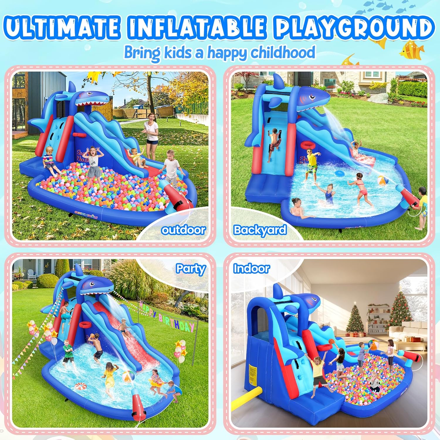 Çocuklar İçin Köpekbalığı Tema - Kids Outdoor Inflatable Water Slide incelemesi ve fiyatı